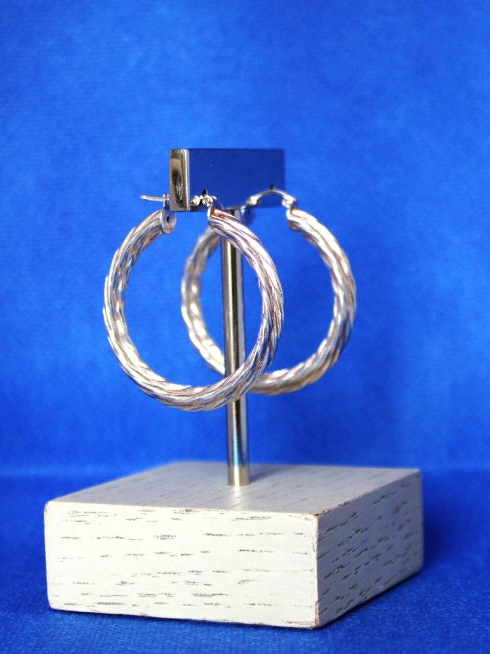 VINTAGE LARGE 925 ITALY ROPE TEXTURED SILVER HOOP EAR RINGS 10.08 G .